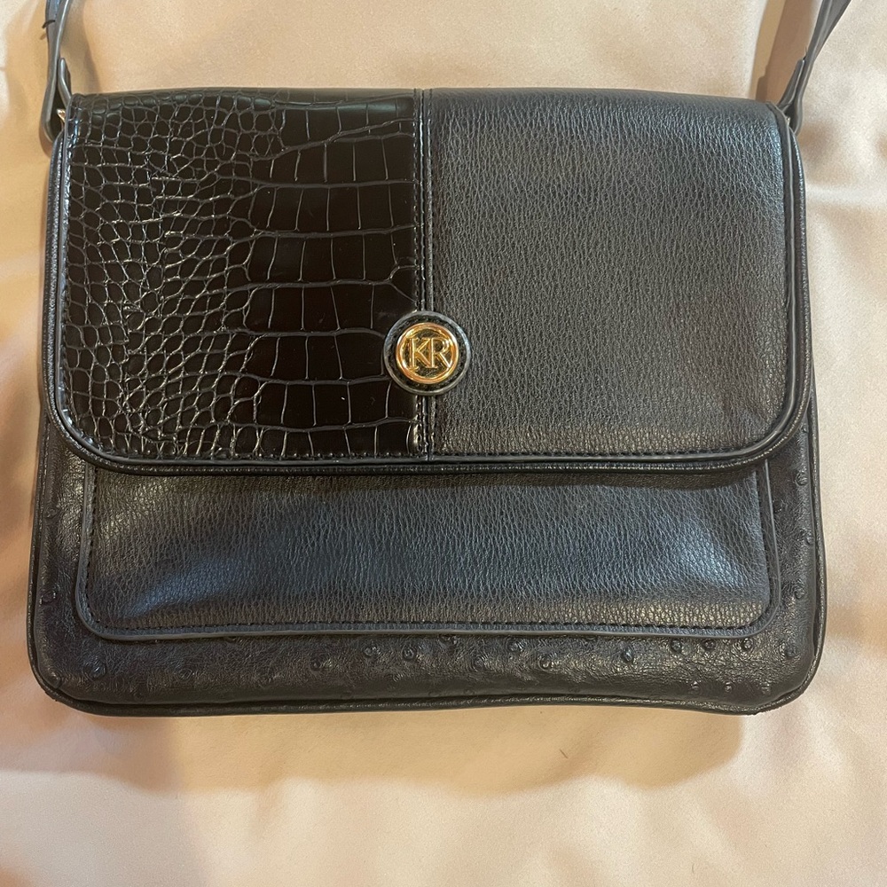 Kim Rogers Black Crossbody Bag with Adjustable Strap and Gold Detail, OS